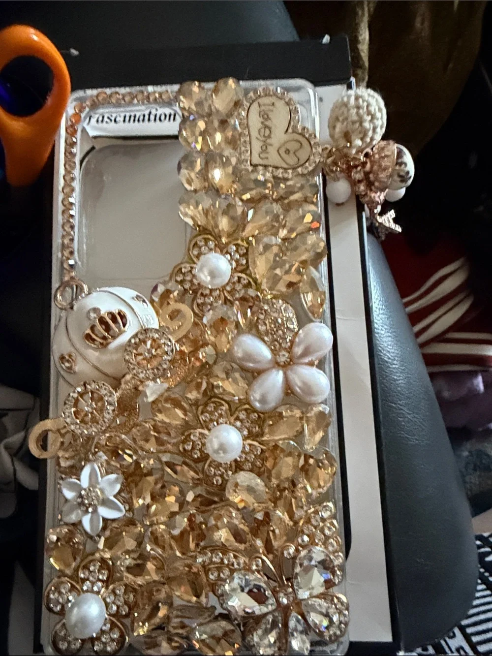 Decorative Gold Crystal Floral Phone Case - Women Accessories